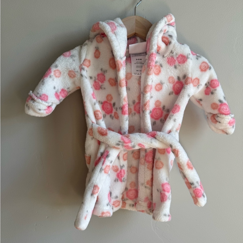 Duck Duck Infant Fleece Hooded Robe Floral Bunny Cozy 0–9M Scandi Baby Coquette